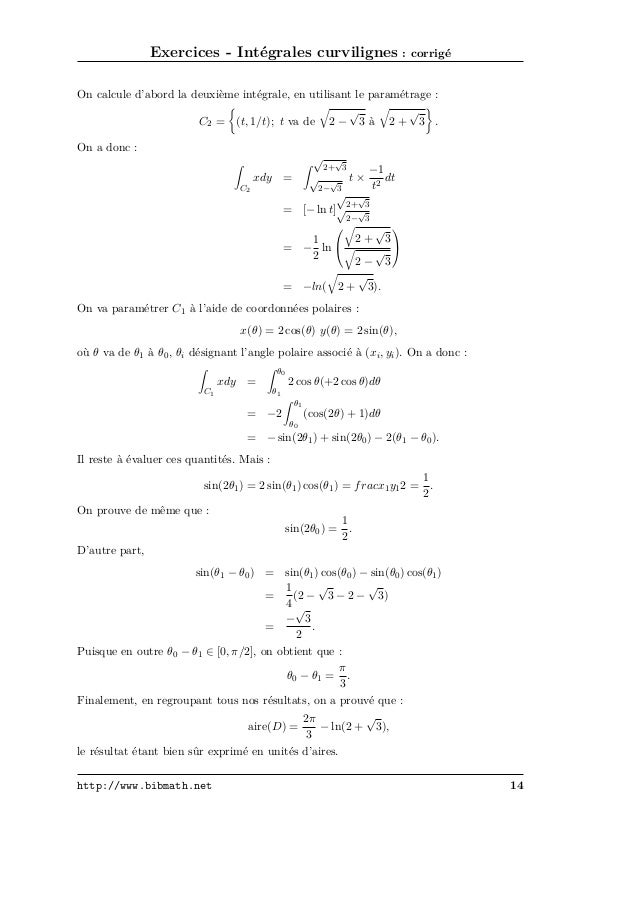 integrales curvilignes exercices